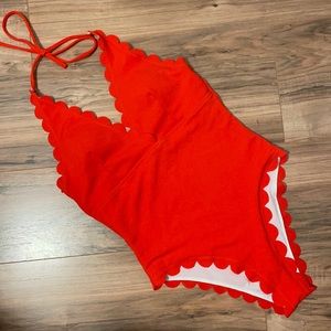 Red Scalloped One-Piece Swimsuit
